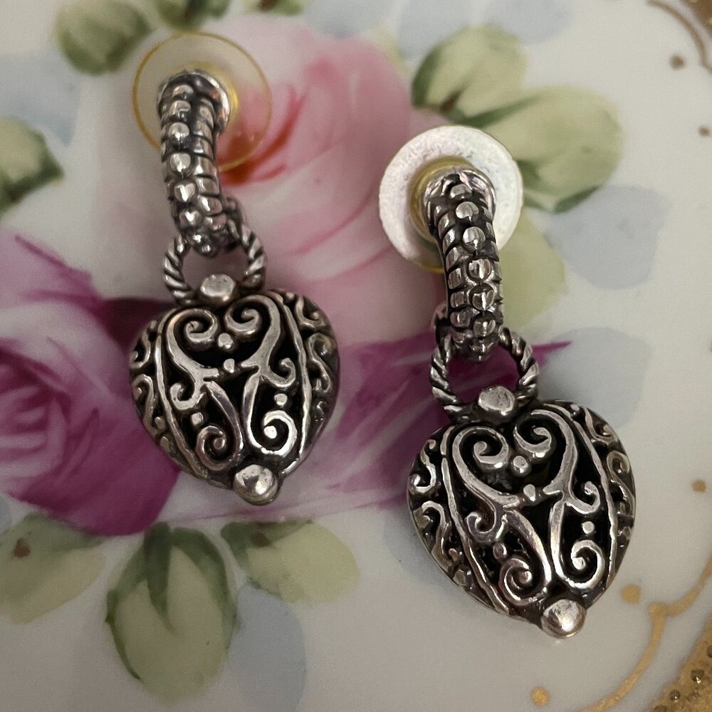 Vintage Brighton Heart Drop Silver Earrings